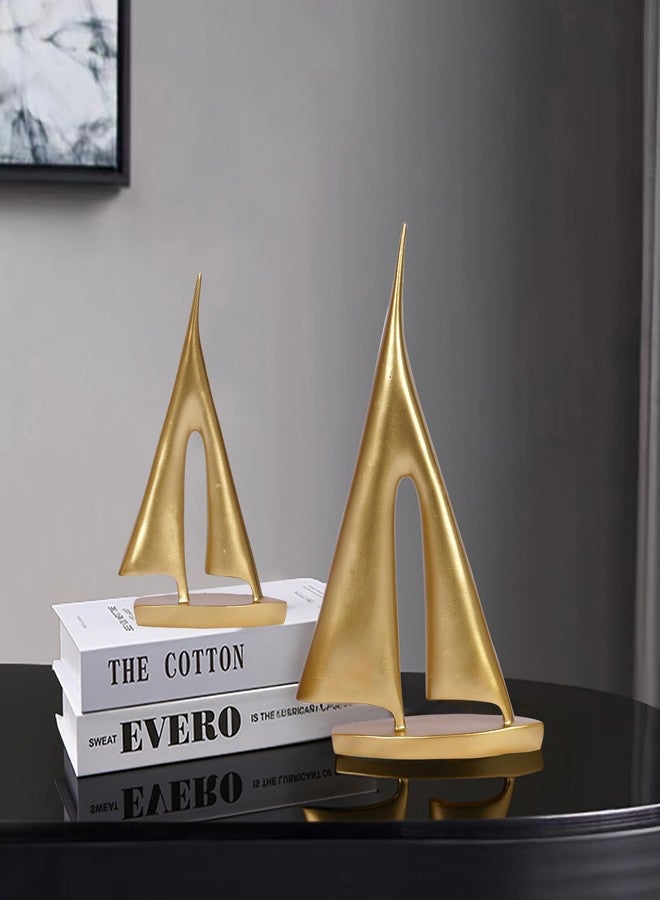 Dawbun 2 Pack Gold Sailboat Decor Boat Sculpture for Home Decor Modern Boat Statue Decorative Nautical Decoration for Living Room Bookshelf Shelf Table Office - Image 5